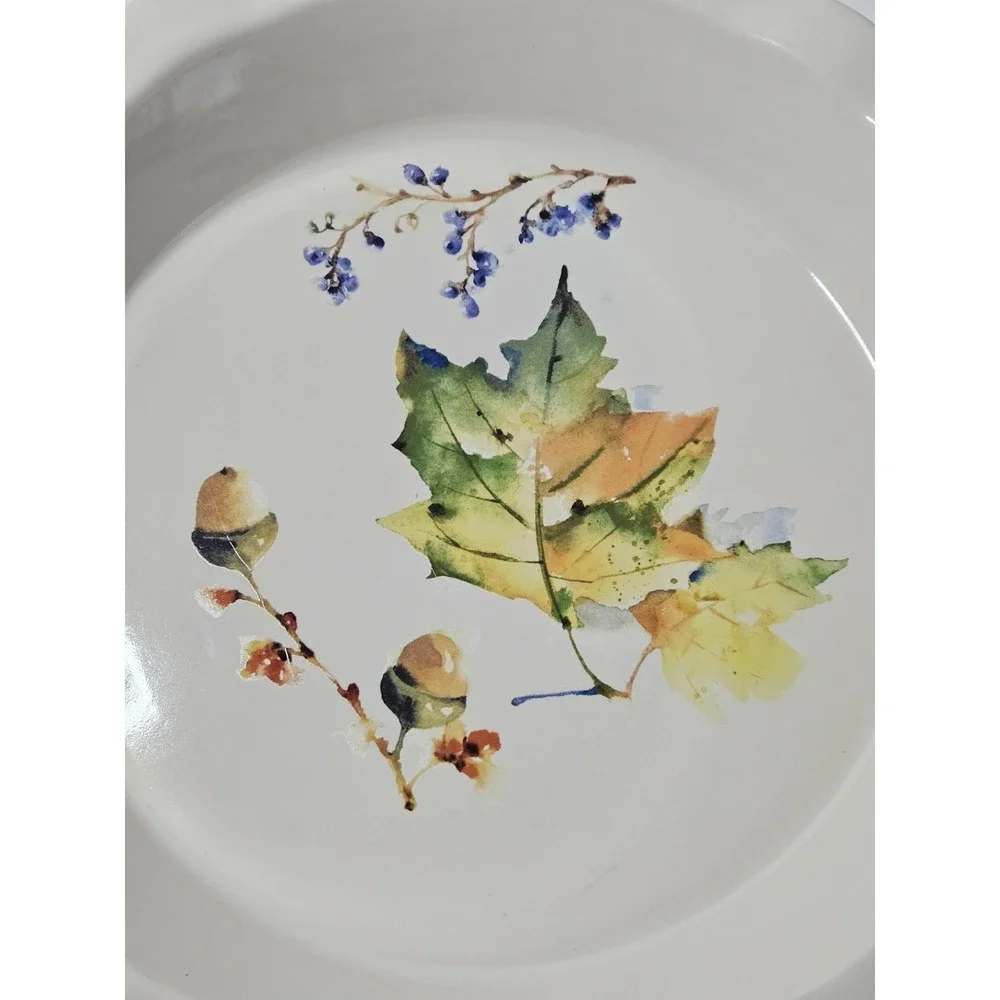 Way to Celebrate Stoneware Ruffled Pie Plate Sage Green Fall Autumn 10.5 inch